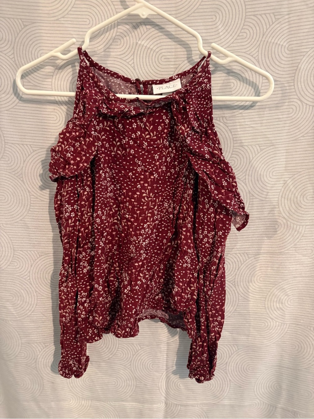 Place Burgundy Floral Cold-Shoulder Blouse